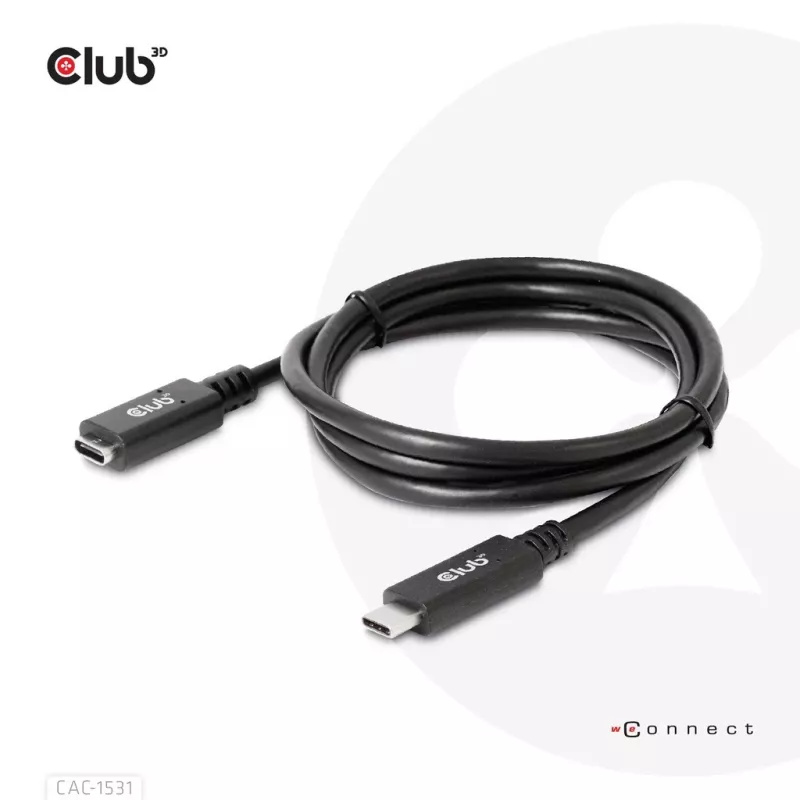 Kabel przedłużający USB Gen1 Typ-C CLUB3D CAC-1531, 1 m, wtyk USB-C na 2× gniazdo USB-C, 5 Gb/s, PD 60 W, 4K@60 Hz