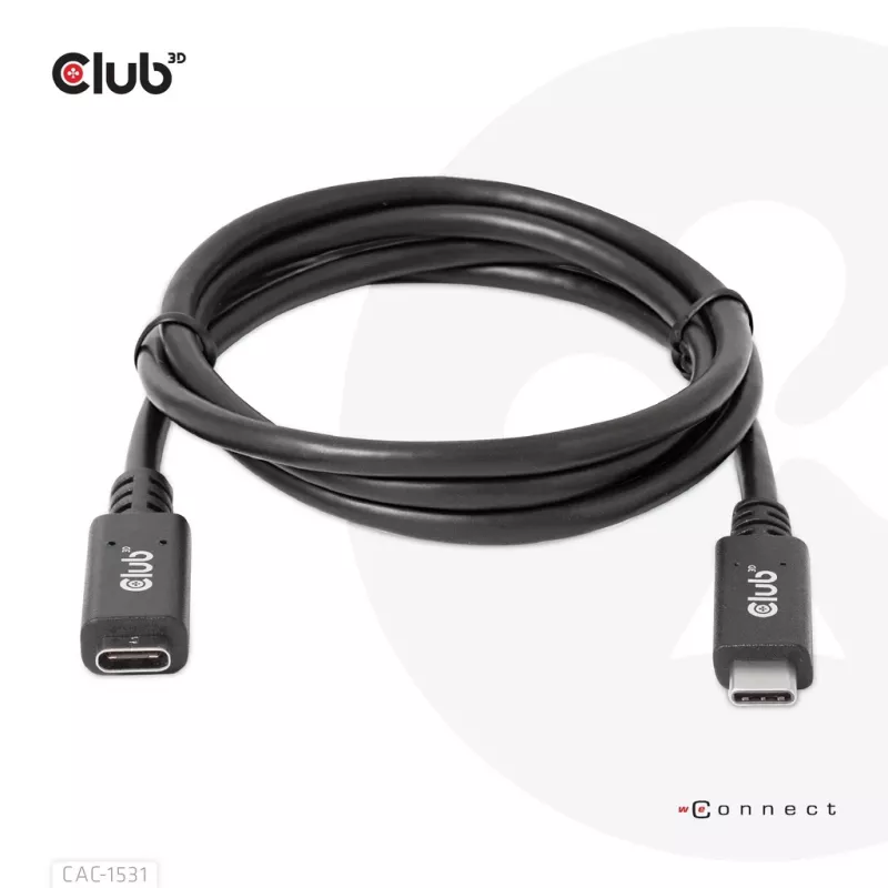 Kabel przedłużający USB Gen1 Typ-C CLUB3D CAC-1531, 1 m, wtyk USB-C na 2× gniazdo USB-C, 5 Gb/s, PD 60 W, 4K@60 Hz