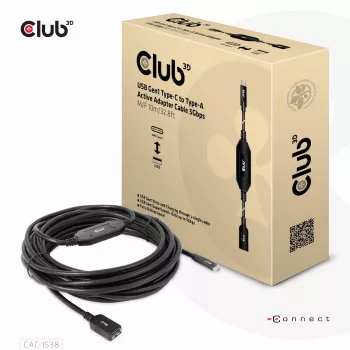 Aktywny adapter kablowy CLUB3D USB Gen1 Type-C na Type-A 5Gbps M/F 10m