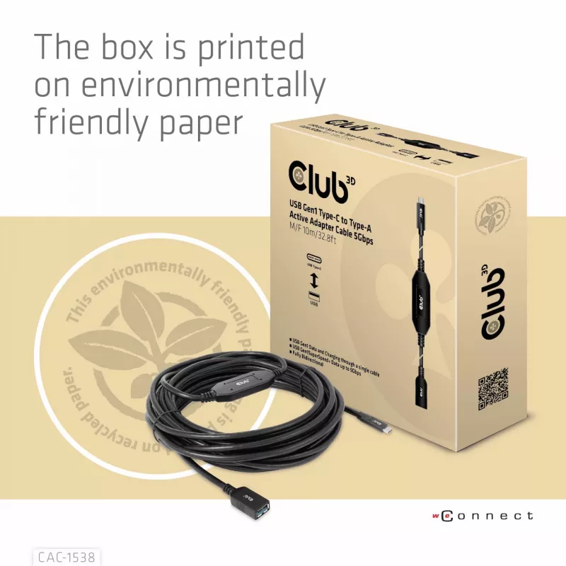 Aktywny adapter kablowy CLUB3D USB Gen1 Type-C na Type-A 5Gbps M/F 10m