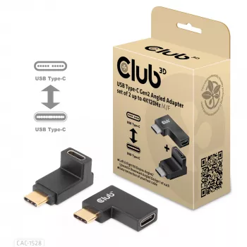 Zestaw 2 adapterów kątowych USB Type-C Gen2 CLUB3D CAC-1528 — USB-C na USB-C, obsługa 4K@120Hz