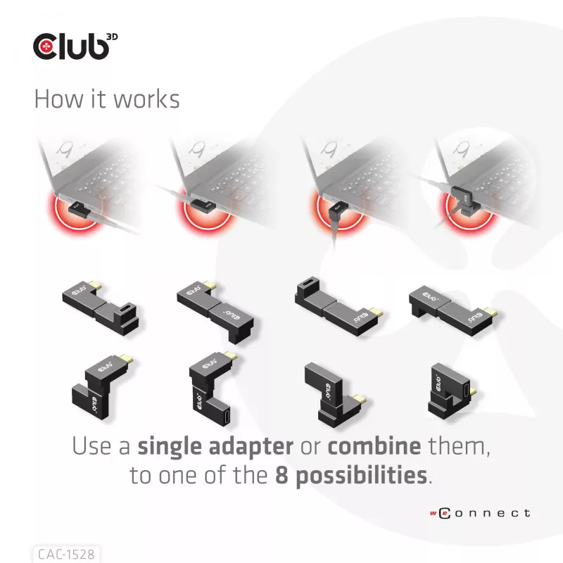 Zestaw 2 adapterów kątowych USB Type-C Gen2 CLUB3D CAC-1528 — USB-C na USB-C, obsługa 4K@120Hz