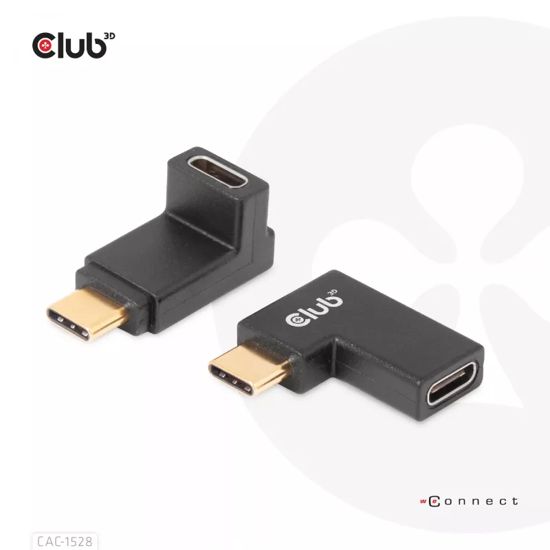 Zestaw 2 adapterów kątowych USB Type-C Gen2 CLUB3D CAC-1528 — USB-C na USB-C, obsługa 4K@120Hz