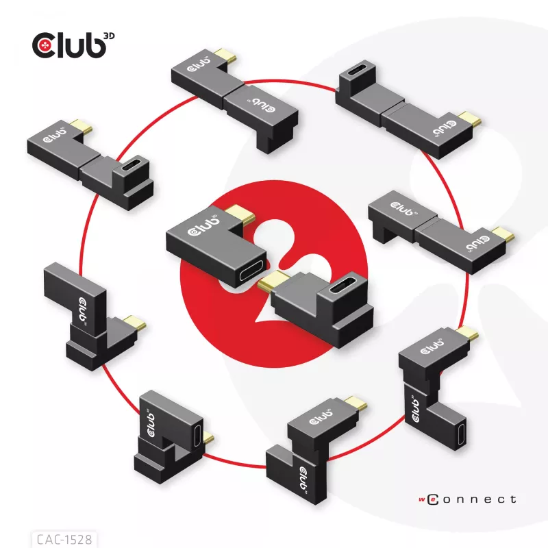 Zestaw 2 adapterów kątowych USB Type-C Gen2 CLUB3D CAC-1528 — USB-C na USB-C, obsługa 4K@120Hz