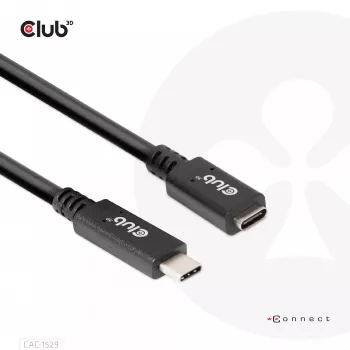 CLUB3D USB Gen1 Type-C Przedłużacz 5Gbps 60W(20V/3A) 4K60Hz M/F 2m/6.56ft