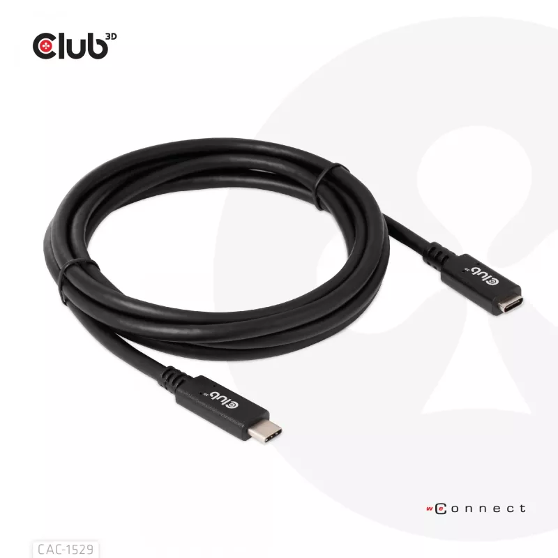CLUB3D USB Gen1 Type-C Przedłużacz 5Gbps 60W(20V/3A) 4K60Hz M/F 2m/6.56ft