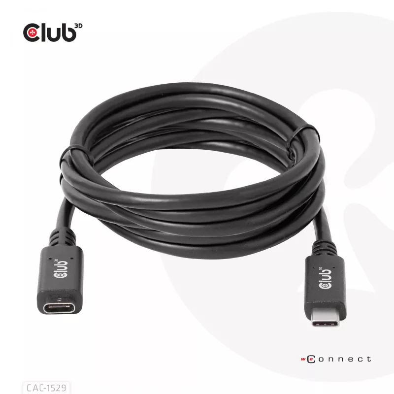 CLUB3D USB Gen1 Type-C Przedłużacz 5Gbps 60W(20V/3A) 4K60Hz M/F 2m/6.56ft