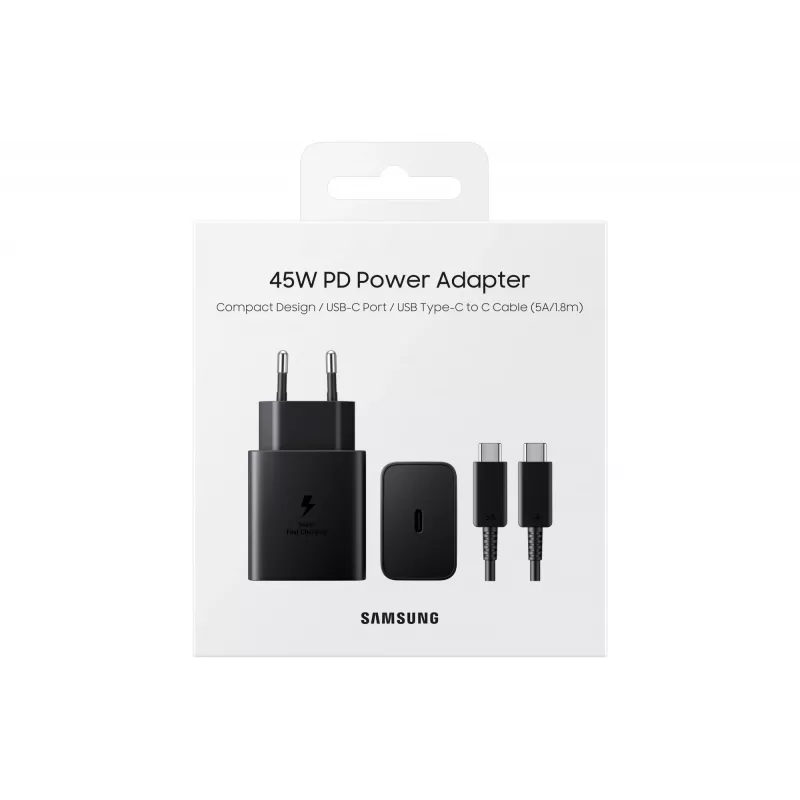 Samsung EP-T4510 uniwersalna ładowarka AC do użytku wewnętrznego z szybkim ładowaniem 45W USB-C PD 3.0 czarna