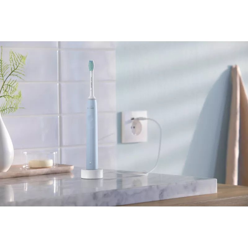 Soniczna szczoteczka elektryczna Philips HX3651/12 — tryb miękki, wbudowana bateria Li‑Ion, 1 końcówka, biało-niebieska