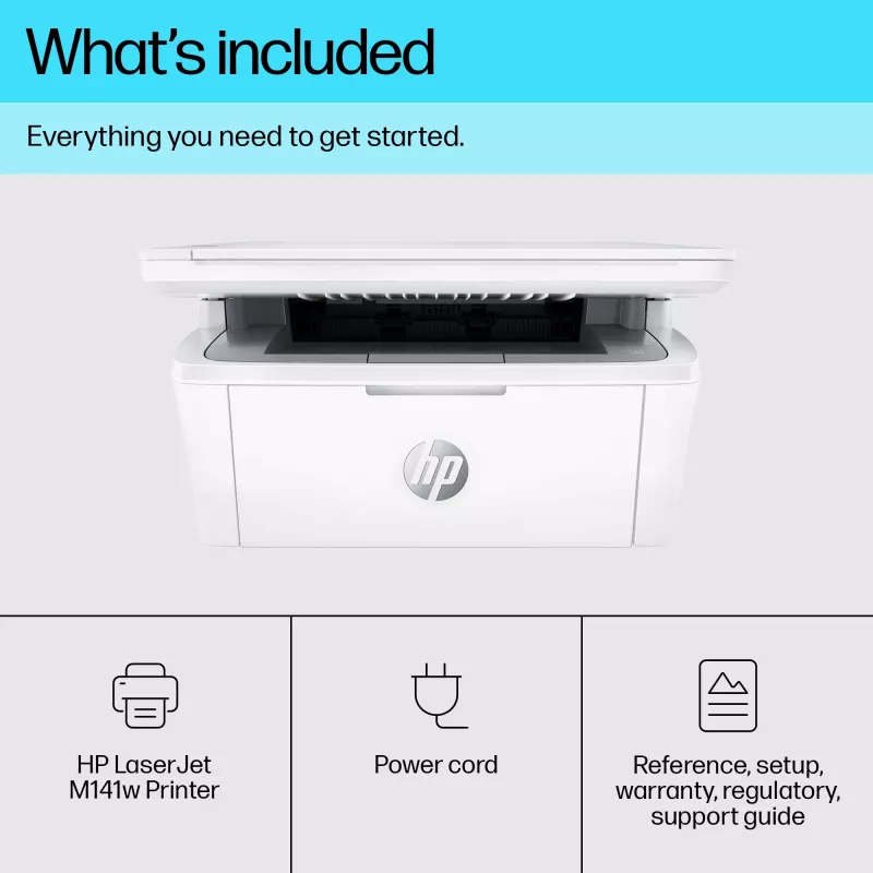 Wielofunkcyjna drukarka laserowa HP LaserJet MFP M140w — Mono, 20 str./min, 600×600 DPI, A4, Wi‑Fi, Ethernet, Biała