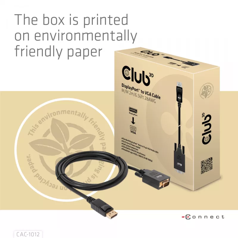 DisplayPort to VGA kabel M/M CLUB3D CAC-1012 2m