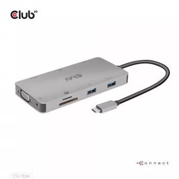 HUB CLUB3D USB Gen1 Type-C 9-in-1 z HDMI, VGA, 2x USB Gen1 Type-A, RJ45, slotami kart SD/Micro SD oraz żeńskim portem USB Gen1 Type-C