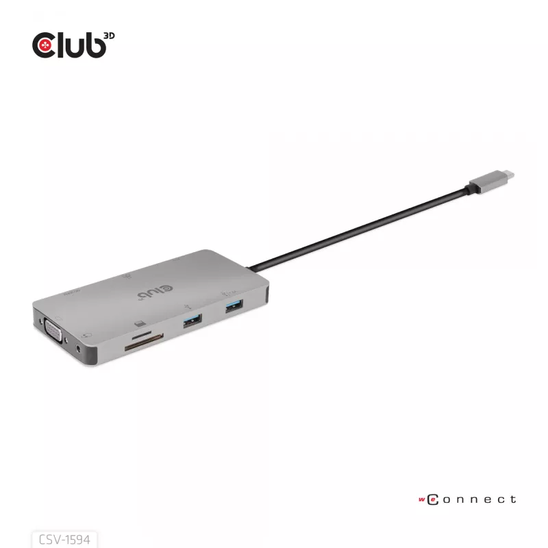 HUB CLUB3D USB Gen1 Type-C 9-in-1 z HDMI, VGA, 2x USB Gen1 Type-A, RJ45, slotami kart SD/Micro SD oraz żeńskim portem USB Gen1 Type-C