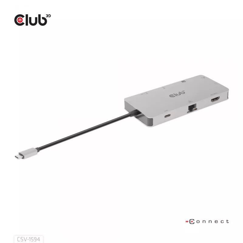 HUB CLUB3D USB Gen1 Type-C 9-in-1 z HDMI, VGA, 2x USB Gen1 Type-A, RJ45, slotami kart SD/Micro SD oraz żeńskim portem USB Gen1 Type-C