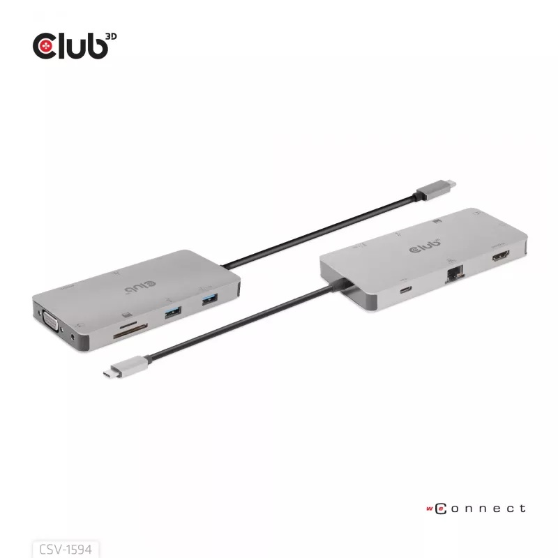 HUB CLUB3D USB Gen1 Type-C 9-in-1 z HDMI, VGA, 2x USB Gen1 Type-A, RJ45, slotami kart SD/Micro SD oraz żeńskim portem USB Gen1 Type-C