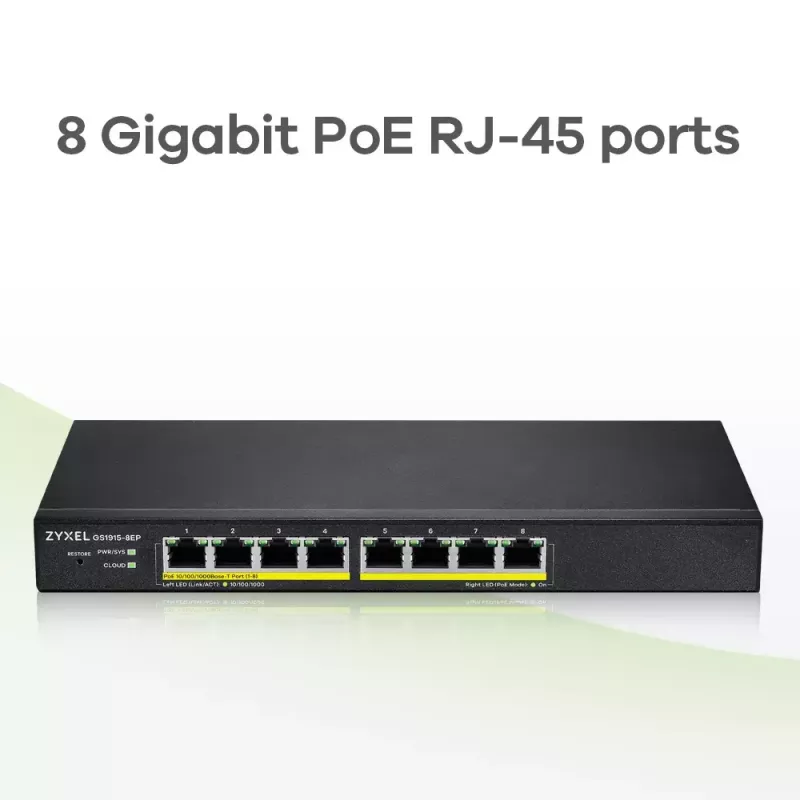 Zyxel GS1915-8EP Zarządzany L2 Gigabit Ethernet (10/100/1000) Power over Ethernet (PoE) Czarny