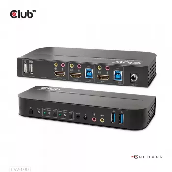 Przełącznik KVM CLUB3D CSV-1382 Dual HDMI 4K 60Hz USB