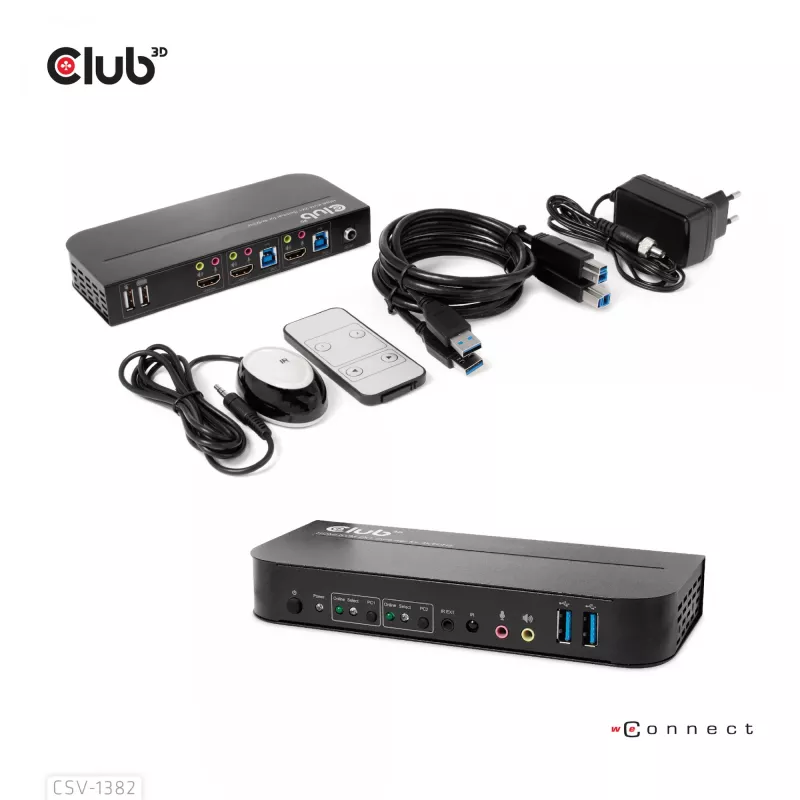 Przełącznik KVM CLUB3D CSV-1382 Dual HDMI 4K 60Hz USB