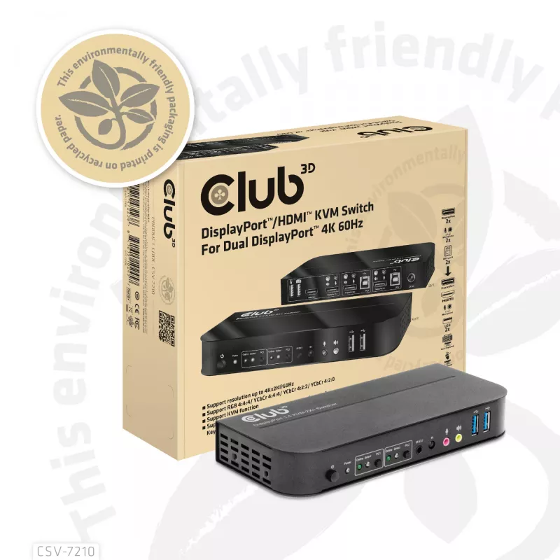 Przełącznik KVM CLUB3D DisplayPort/HDMI dla podwójnego DisplayPort 4K 60Hz