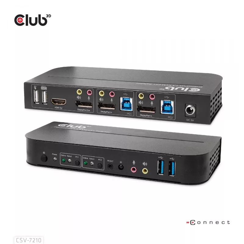 Przełącznik KVM CLUB3D DisplayPort/HDMI dla podwójnego DisplayPort 4K 60Hz