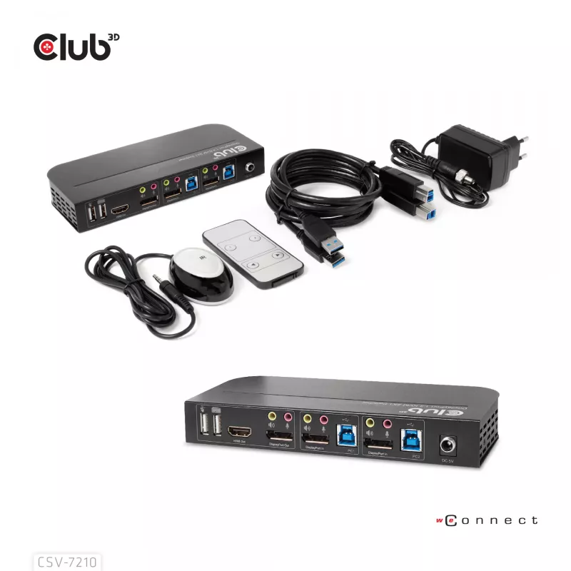 Przełącznik KVM CLUB3D DisplayPort/HDMI dla podwójnego DisplayPort 4K 60Hz