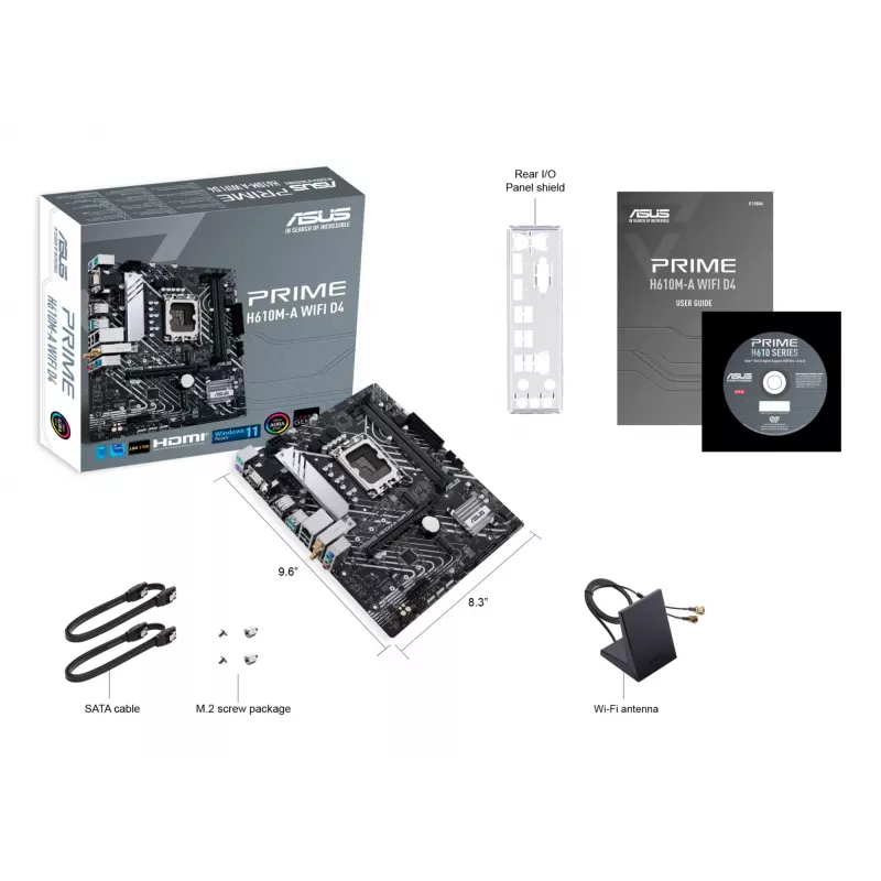 Płyta główna ASUS PRIME H610M-A WIFI D4 — Intel H610, LGA1700, micro ATX, DDR4, 2x DIMM, Wi‑Fi 5, Bluetooth 5.0, 2x M.2, HDMI 2.1, DP 1.4