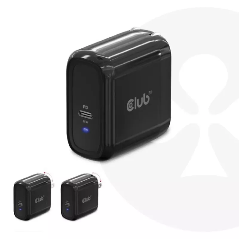 CLUB3D Travel Charger 65W technologia GAN, jeden port USB Type-C, obsługa Power Delivery (PD) 3.0