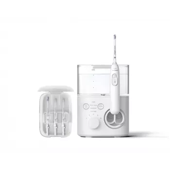 Irygator do ust Philips Power Flosser 7000 HX3911/40, zasilany bateriami, biały, uniwersalna ładowarka sieciowa