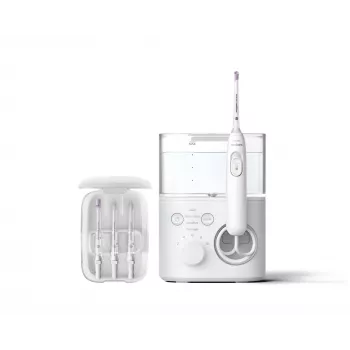 Irygator do ust Philips Power Flosser 7000 HX3911/40, zasilany bateriami, biały, uniwersalna ładowarka sieciowa