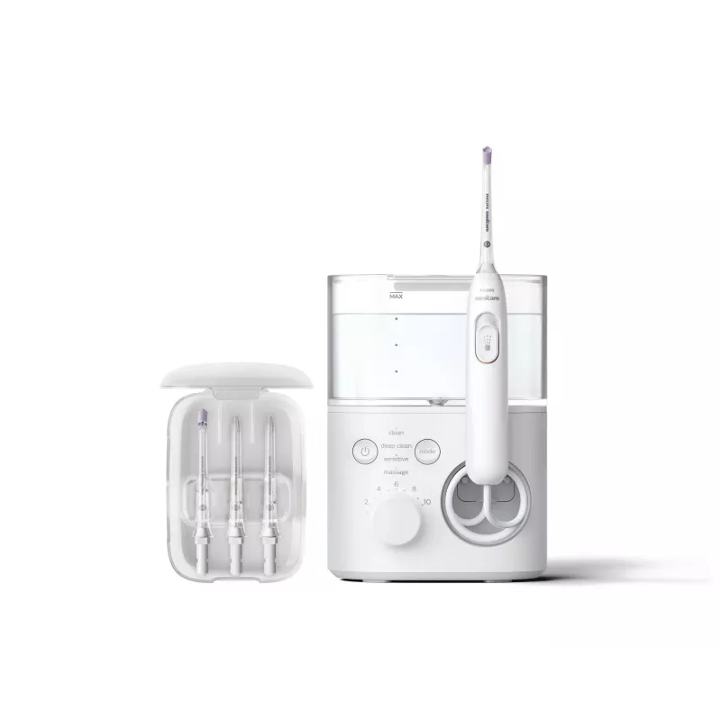 Irygator do ust Philips Power Flosser 7000 HX3911/40, zasilany bateriami, biały, uniwersalna ładowarka sieciowa