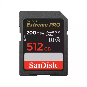 Karta pamięci SDXC SANDISK Extreme PRO 512 GB — Class 10, U3, V30, odczyt 200 MB/s, zapis 140 MB/s, wodoodporna