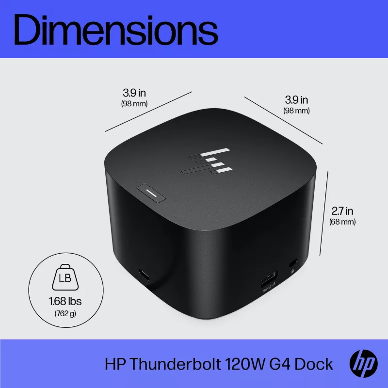 Stacja dokująca HP Thunderbolt Dock 120W G4, przewodowa, Thunderbolt 4, czarna, Kensington, Chiny, Tajlandia, Tajwan, biznesowa