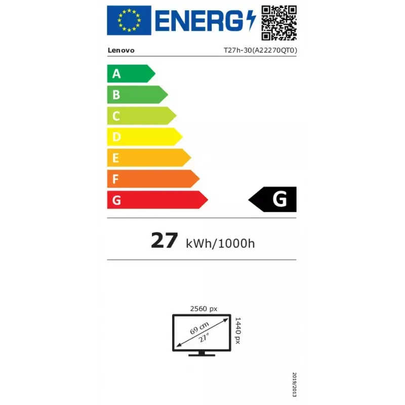 Monitor komputerowy Lenovo T27h-30 68,6 cm (27 cali) 2560 x 1440 pikseli Quad HD LED Czarny