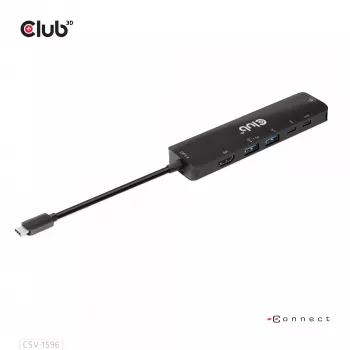 CLUB3D USB Gen1 Type-C, 6-w-1 Hub z HDMI 8K30Hz, 2xUSB Type-A, RJ45 i 2xUSB Type-C, dane i ładowanie PD 100 wat