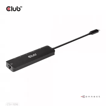 CLUB3D USB Gen1 Type-C, 6-w-1 Hub z HDMI 8K30Hz, 2xUSB Type-A, RJ45 i 2xUSB Type-C, dane i ładowanie PD 100 wat