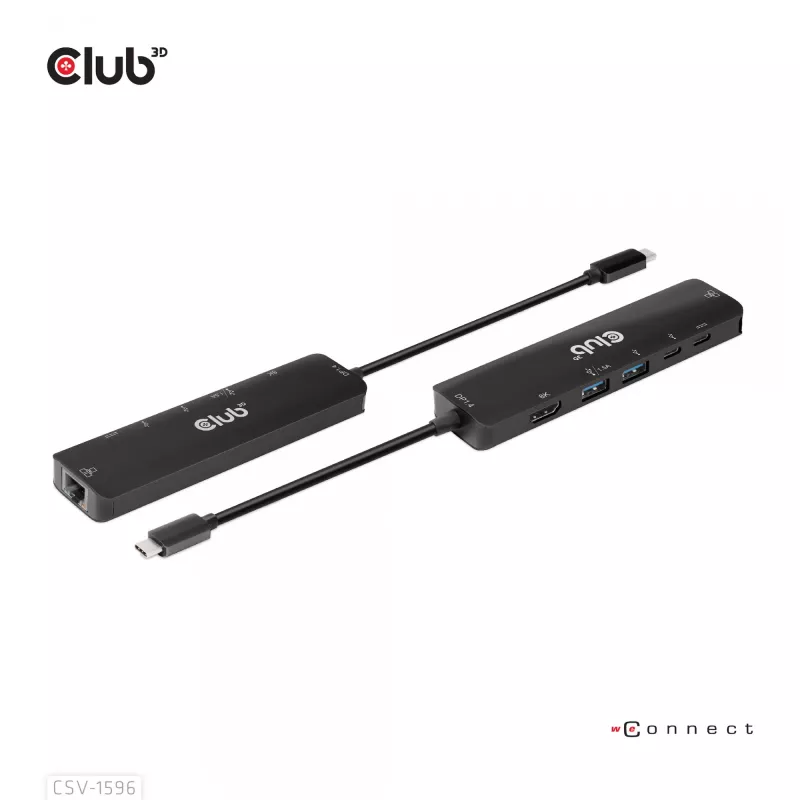 CLUB3D USB Gen1 Type-C, 6-w-1 Hub z HDMI 8K30Hz, 2xUSB Type-A, RJ45 i 2xUSB Type-C, dane i ładowanie PD 100 wat