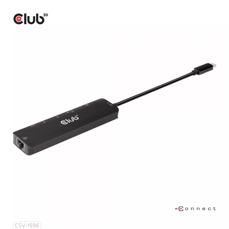 CLUB3D USB Gen1 Type-C, 6-w-1 Hub z HDMI 8K30Hz, 2xUSB Type-A, RJ45 i 2xUSB Type-C, dane i ładowanie PD 100 wat