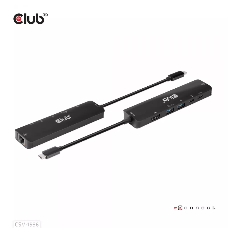CLUB3D USB Gen1 Type-C, 6-w-1 Hub z HDMI 8K30Hz, 2xUSB Type-A, RJ45 i 2xUSB Type-C, dane i ładowanie PD 100 wat