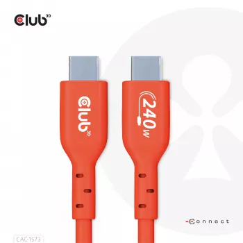 Kabel dwukierunkowy USB-C do USB-C CLUB3D CAC-1573, USB4 Gen 2x2, 2 m, czerwony, PD do 240 W