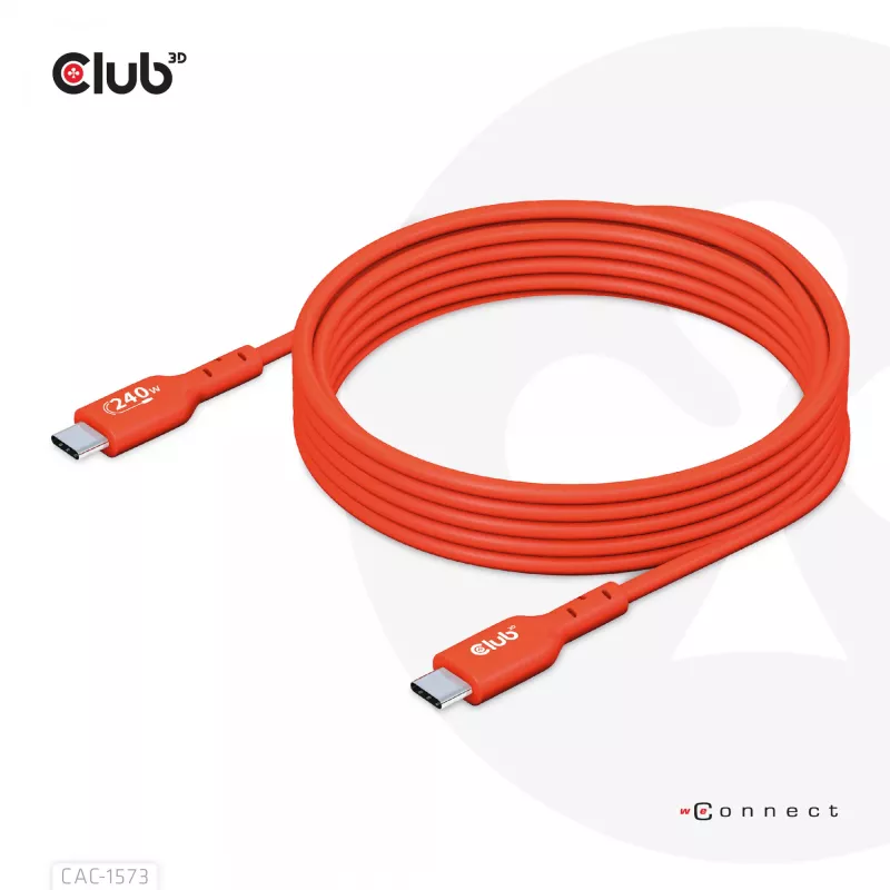 Kabel dwukierunkowy USB-C do USB-C CLUB3D CAC-1573, USB4 Gen 2x2, 2 m, czerwony, PD do 240 W