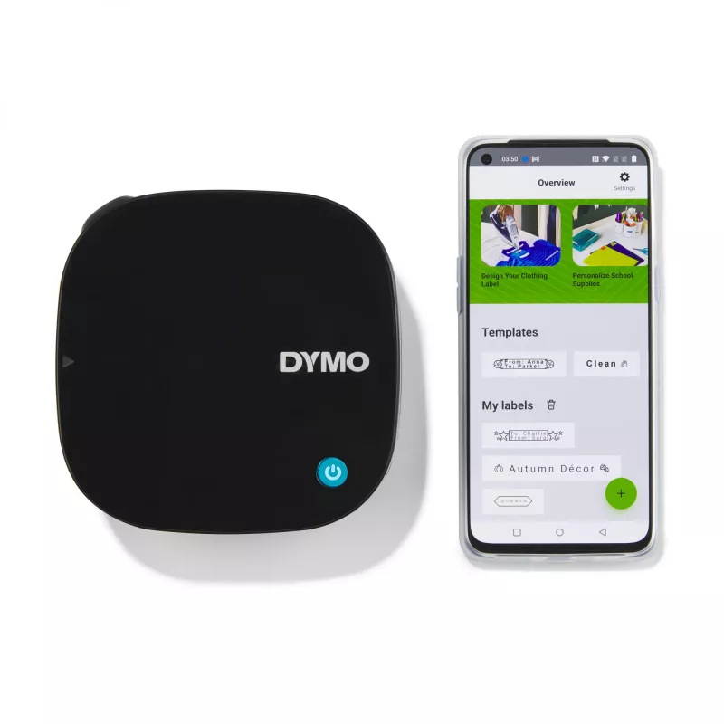 Drukarka etykiet DYMO LetraTag 200B Bluetooth | Kompaktowa drukarka etykiet | Łączy się przez bezprzewodową technologię Bluetooth z iOS i Android | Zawiera 1 białą papierową taśmę etykietową | Czarna