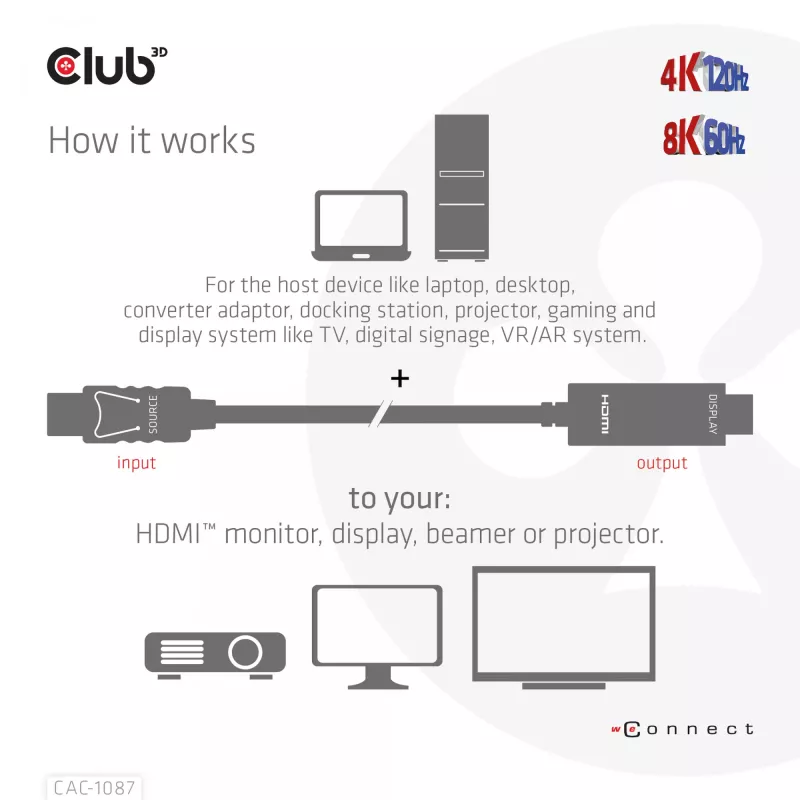 CLUB3D DisplayPort 1.4 do HDMI 4K120Hz lub 8K60Hz HDR10 Kabel M/M 3m
