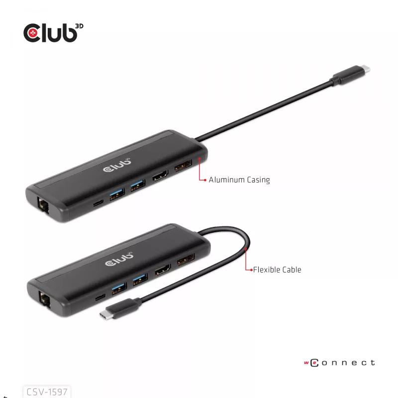 CLUB3D USB Gen 1 Type-C 8-w-1 MST Dual 4K60Hz Display Travel Dock