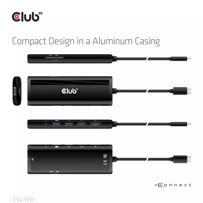 CLUB3D USB Gen 1 Type-C 8-w-1 MST Dual 4K60Hz Display Travel Dock