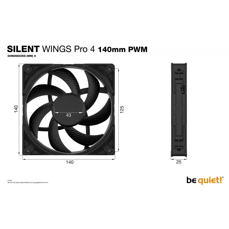 be quiet SILENT WINGS PRO 4 | 140mm PWM Wentylator do obudowy komputera 14 cm Czarny 1 szt.
