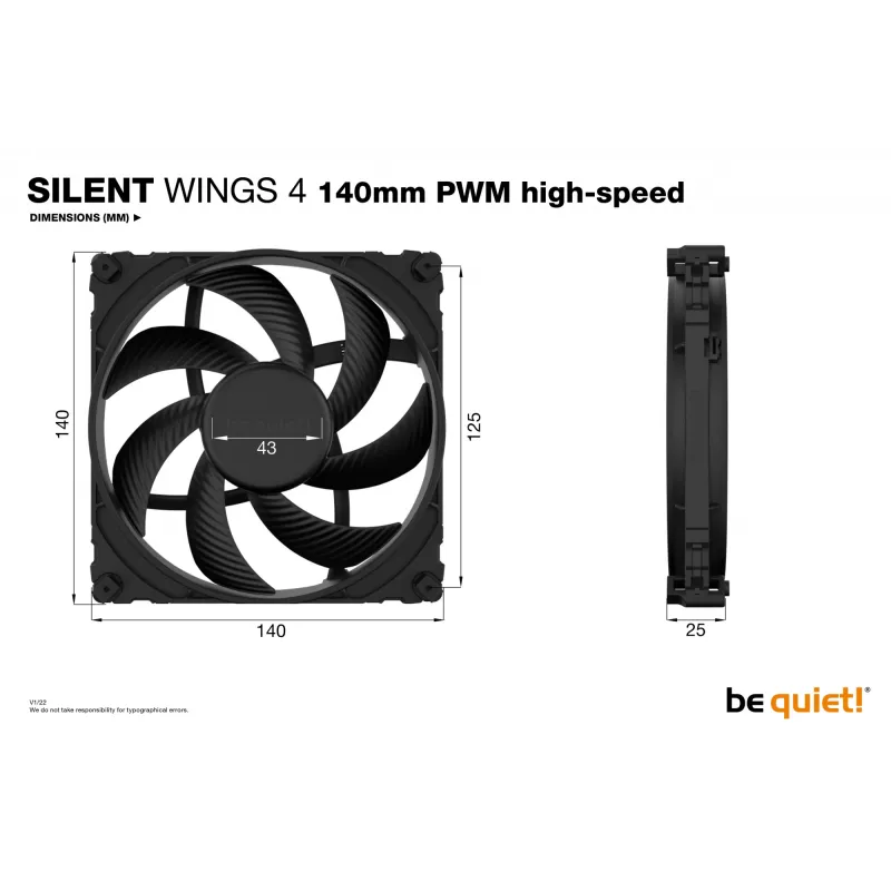 be quiet SILENT WINGS 4 | 140mm PWM wysokiej prędkości wentylator do obudowy komputera 14 cm Czarny 1 szt.