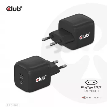 CLUB3D Ładowarka podróżna PPS 45W z technologią GaN, podwójny port USB Type-C, obsługa Power Delivery (PD) 3.0