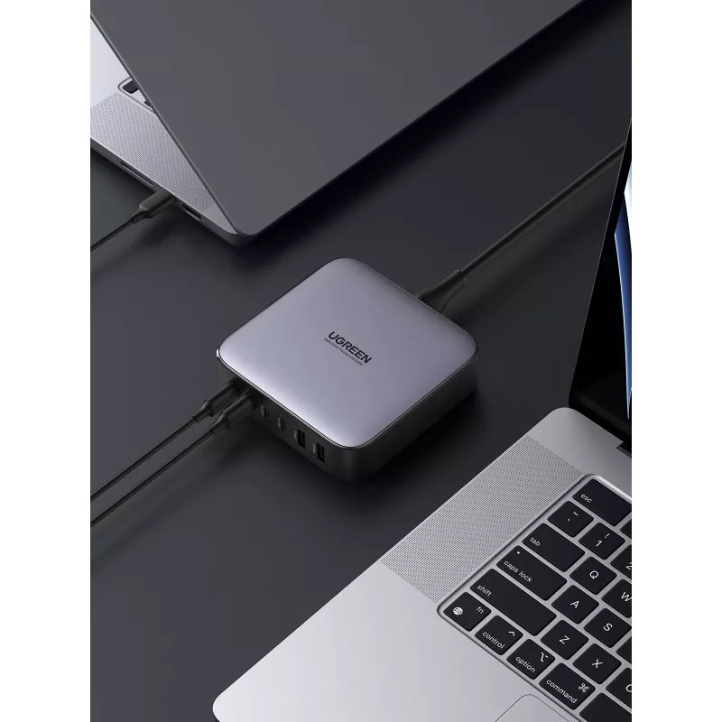 Ugreen 40914 Nexode 200W GaN ładowarka biurkowa USB-C USB-A, do użytku wewnętrznego, AC, 21 V, 5 A, 2 m, czarny, szary