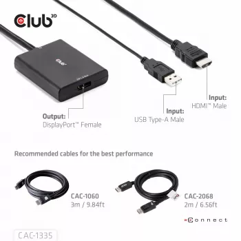 CLUB3D HDMI + Micro USB to DisplayPort™ 4K120Hz lub 8K30Hz M/F aktywny adapter