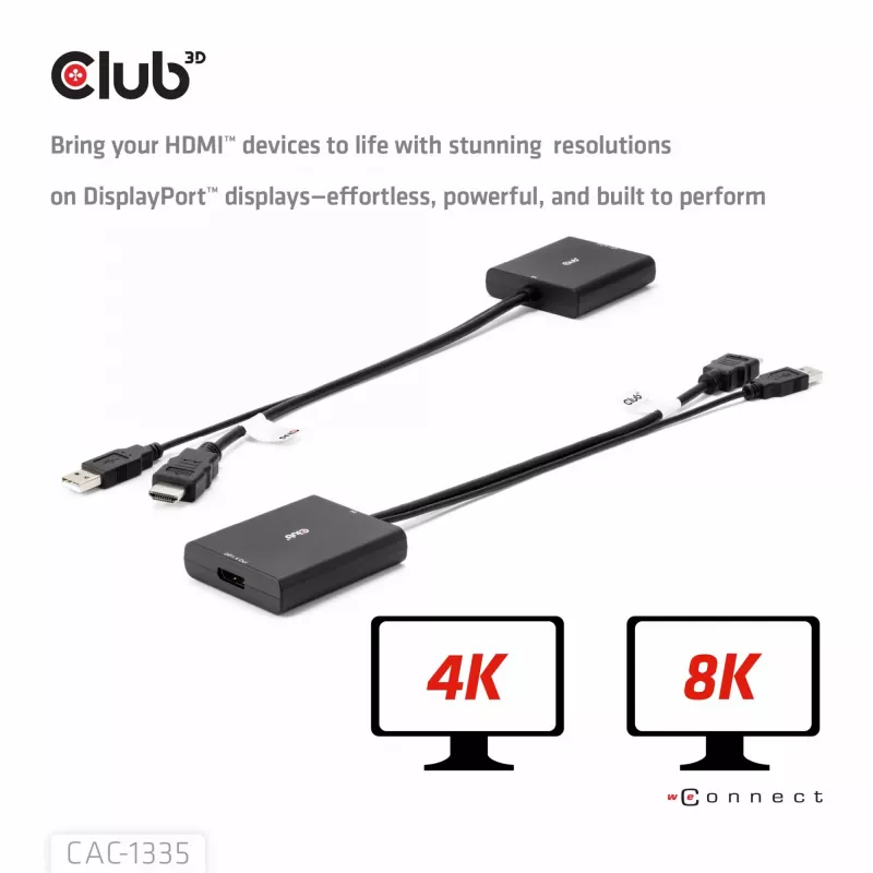CLUB3D HDMI + Micro USB to DisplayPort™ 4K120Hz lub 8K30Hz M/F aktywny adapter